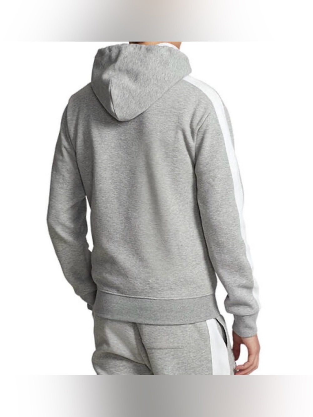 Ralph Lauren Grey Pullover Hoodie with White Sleeve Stripes - Picture 2 of 9